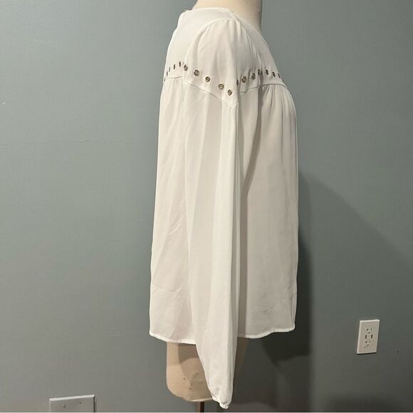 NWT Michael Kors White Crepe Long Sleeve Gold Eyelet Trim Blouse Size Small - Picture 5 of 7